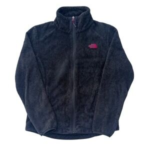 The North Face Osito Fleece Jacket Black Pink Logo Full Zip Mock Neck Womens M